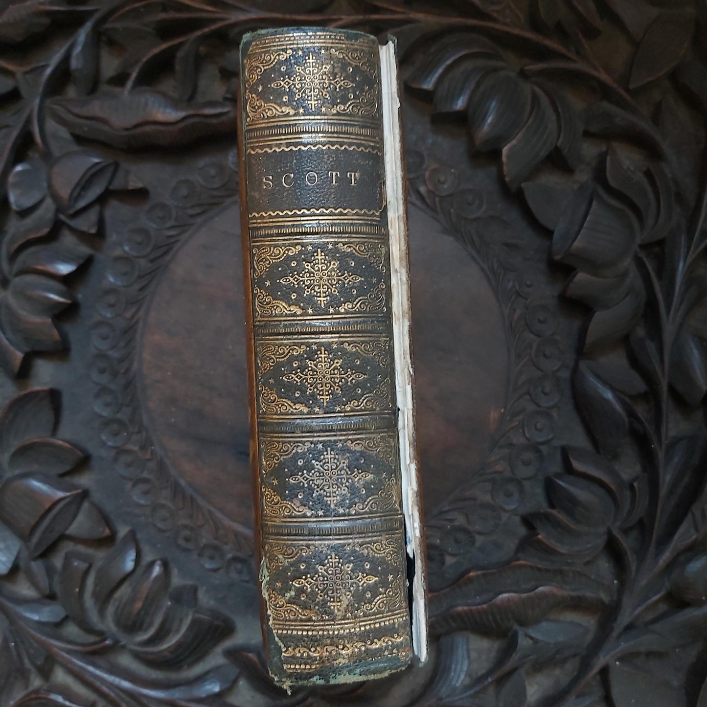 Antique Mauchline Ware or Fern Ware Book, The Poetical Works of Sir Walter Scott