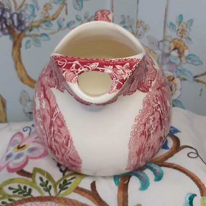Vintage Masons Ball Jug with Ice Lip in the Vista Pink or Red Pattern c1930s