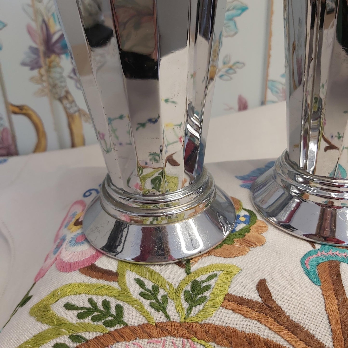 A Pair of Chrome Art Deco Vases