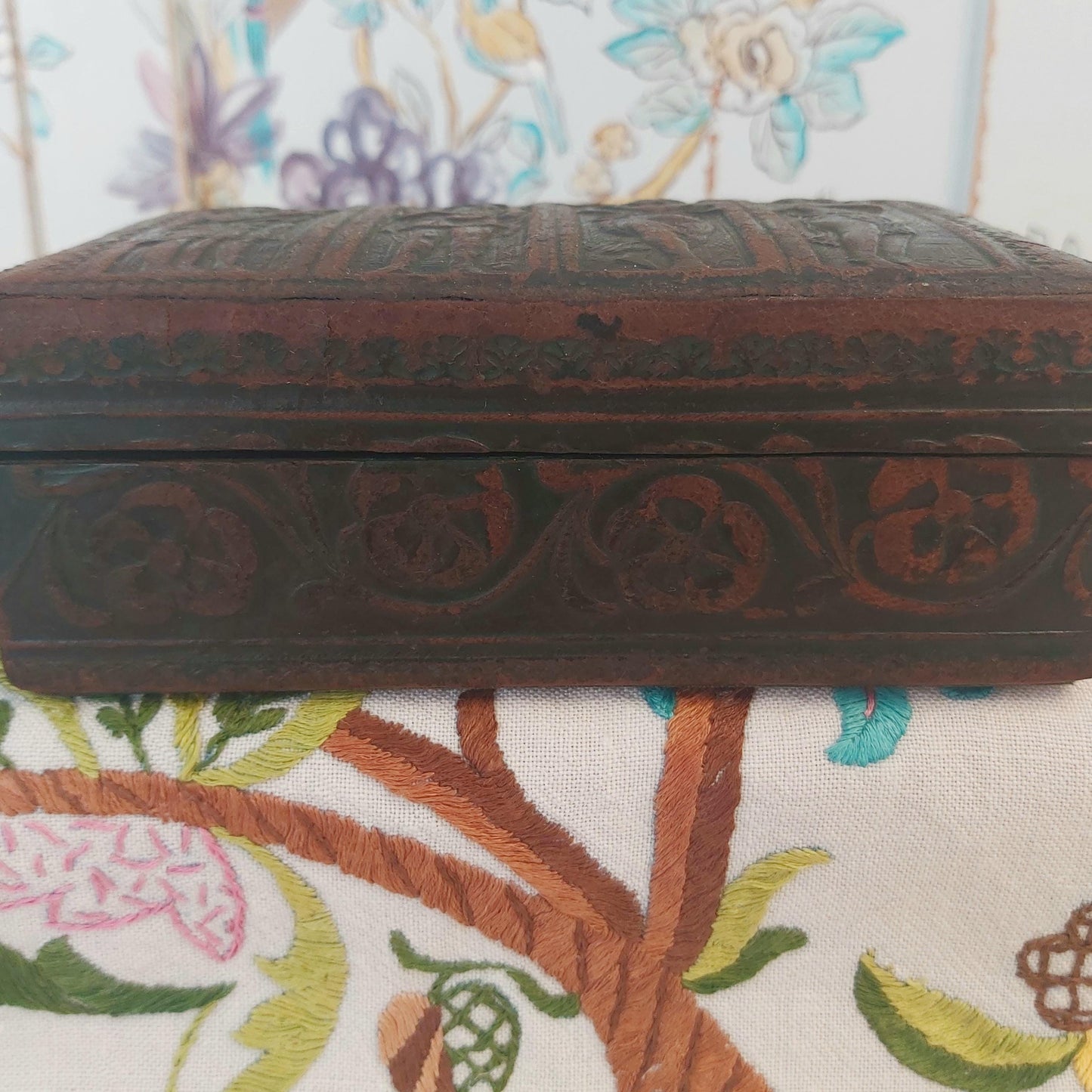 A Vintage Italian Leather Box Embossed with Angels Playing Instruments