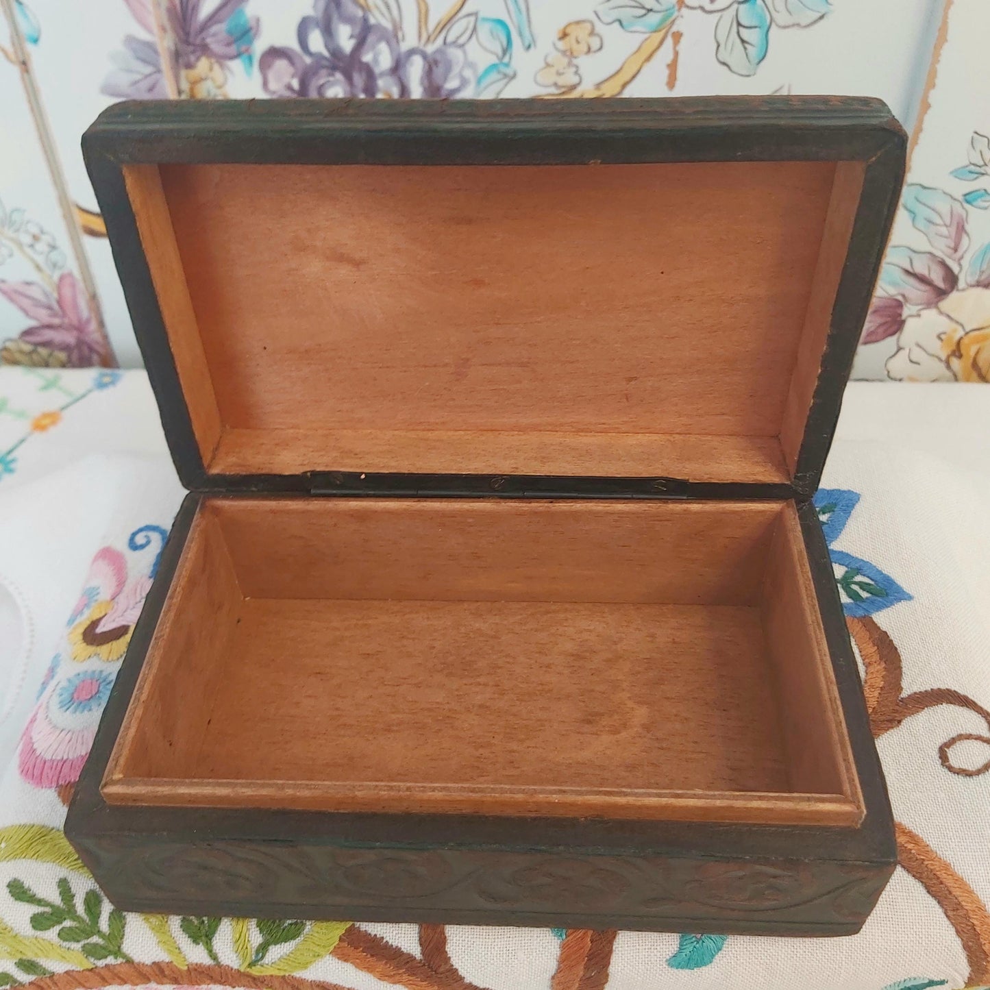 A Vintage Italian Leather Box Embossed with Angels Playing Instruments