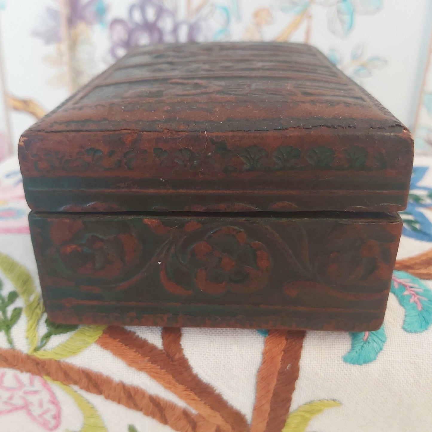A Vintage Italian Leather Box Embossed with Angels Playing Instruments