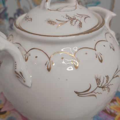 Antique White Porcelain Sucrier with Gold Handpainted Detail