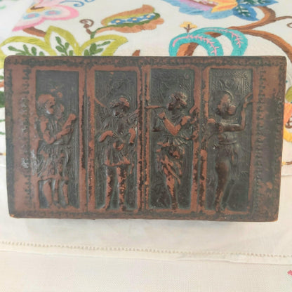 A Vintage Italian Leather Box Embossed with Angels Playing Instruments
