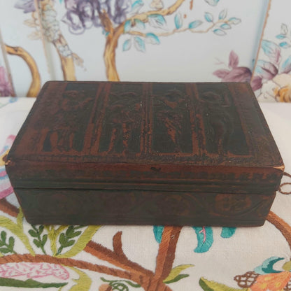 A Vintage Italian Leather Box Embossed with Angels Playing Instruments
