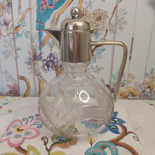 Antique Claret Jug by WMF with Silver Plated Lid and Cut Glass Body