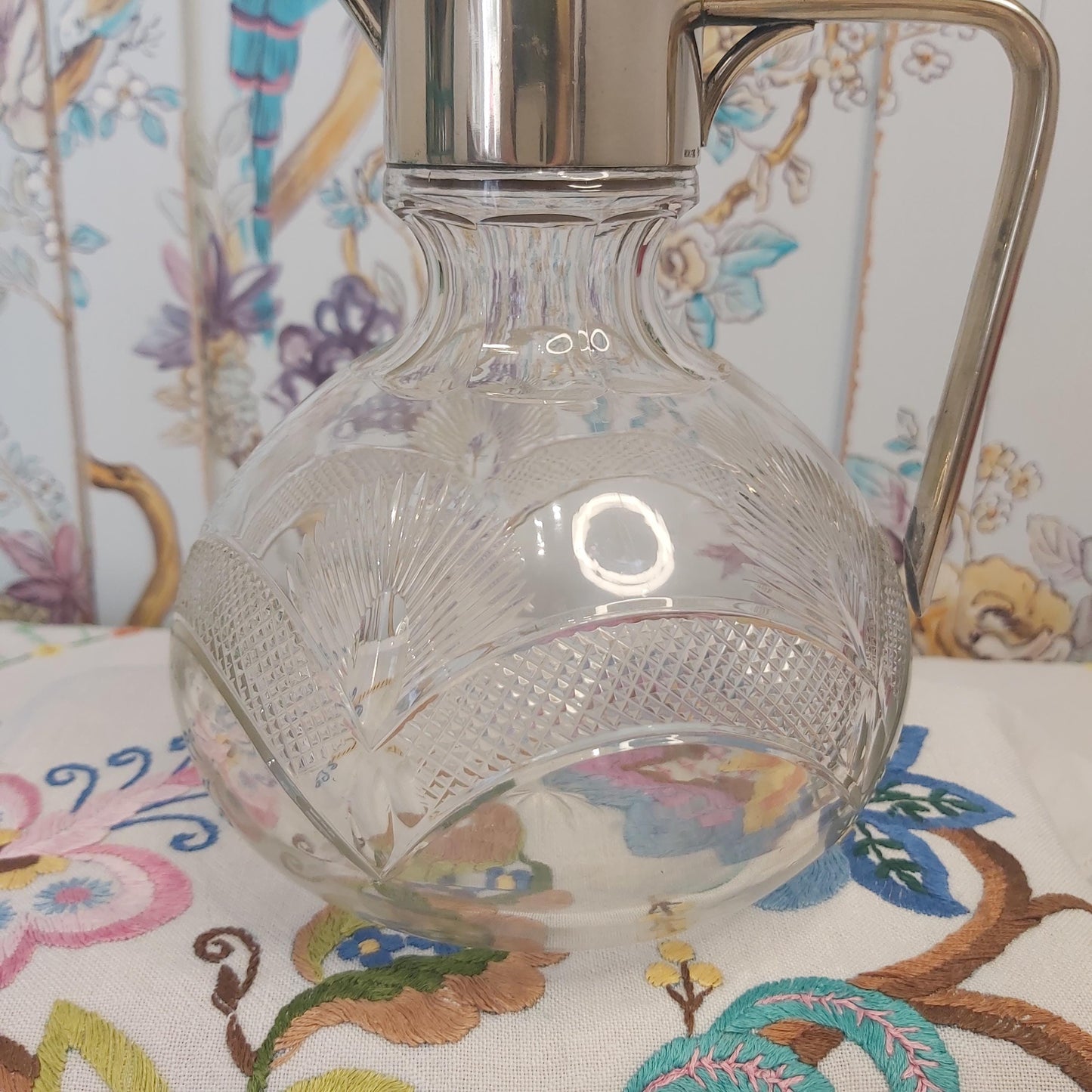 Antique Claret Jug by WMF with Silver Plated Lid and Cut Glass Body