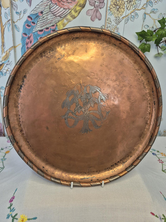 Arts and Crafts Copper Tray by Hugh Wallis, Snowdrop Design