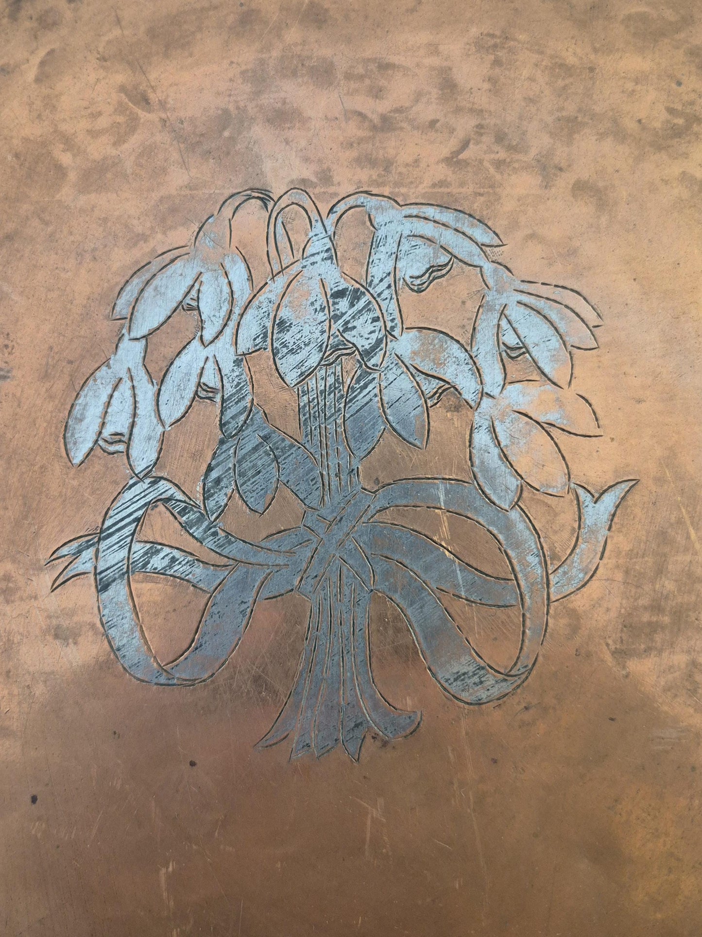 Arts and Crafts Copper Tray by Hugh Wallis, Snowdrop Design