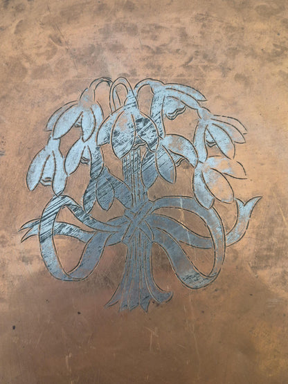 Arts and Crafts Copper Tray by Hugh Wallis, Snowdrop Design