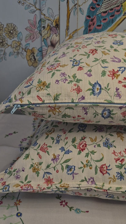 A Pair of Cushions Made From Reclaimed Floral Sanderson Fabric