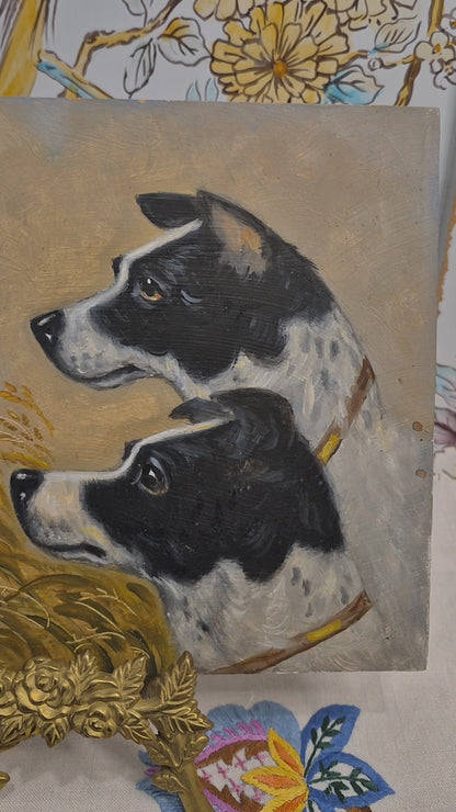 Vintage Oil on Board of Jack Russell Dogs