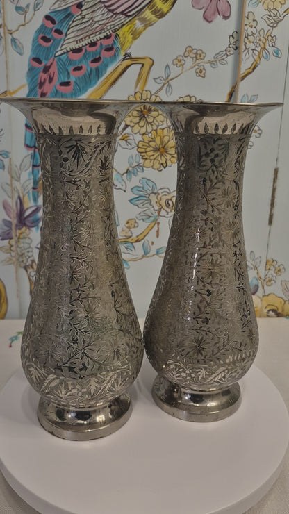 A Pair of Middle Eastern Silver Plated Vases