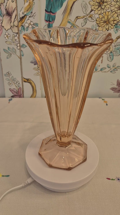 A Pair of Art Deco Pink Rosaline Glass Trumpet Vases