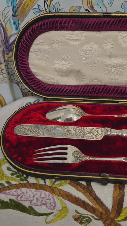 Antique Silver Plated Christening Set by James Dixon and Son c1880