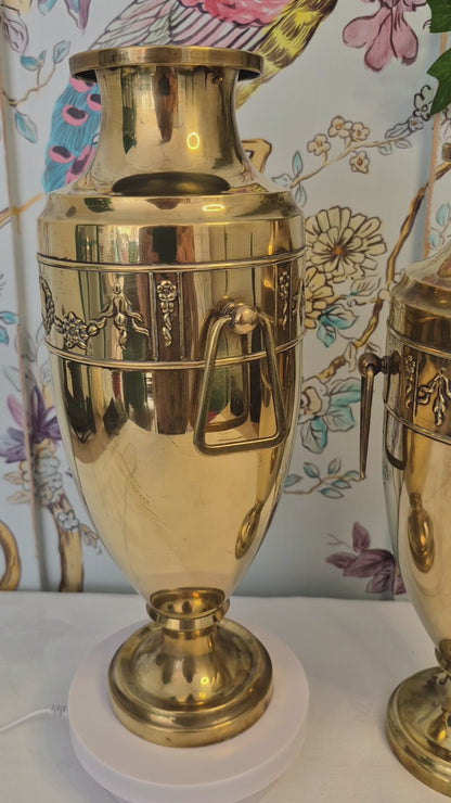A Pair of Art Nouveau Brass Urn Vases